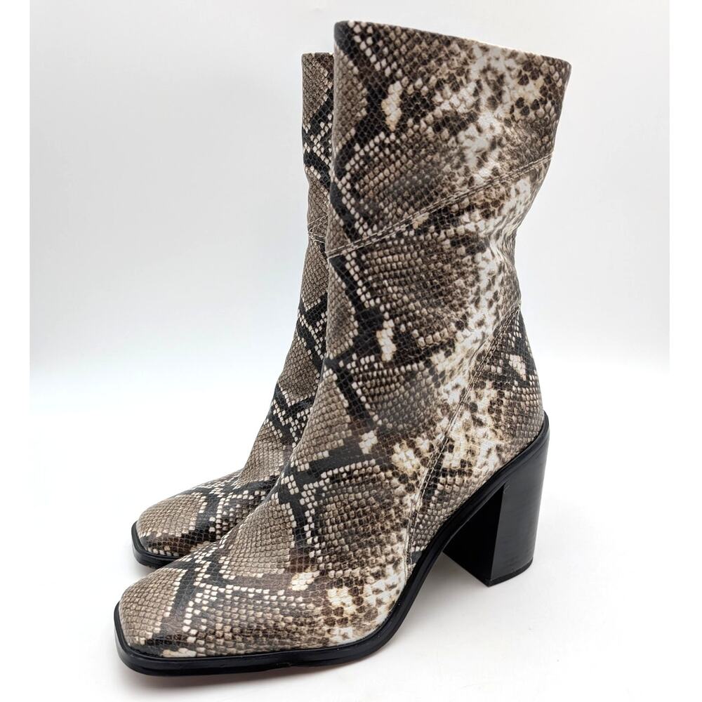 Franco Sarto Stevie Square Toe Mid-Calf Boots Women's Roccia Snake US10M EU41